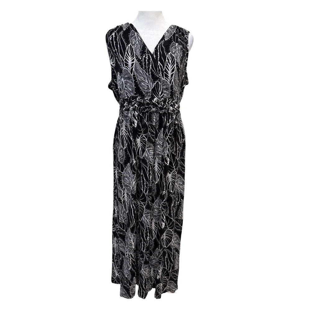 Ronni Nicole Womens Black White Tropical Leaf Print Sleeveless Maxi Dress Medium